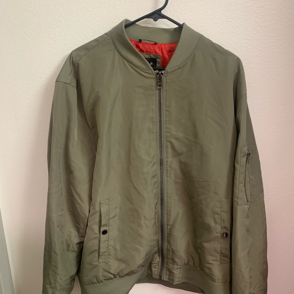 A green jacket, rain resistant